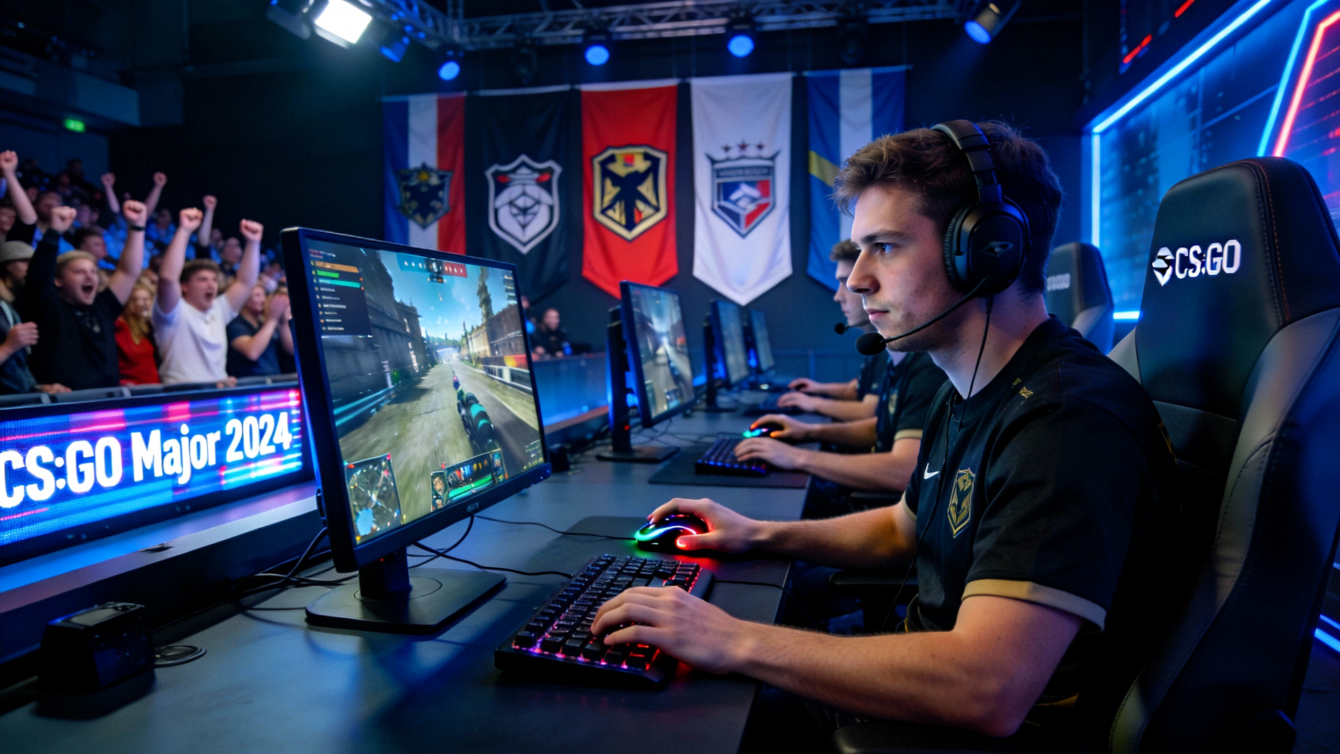 CS:GO Major锦标赛决赛时刻 - 选手全神贯注操作键盘鼠标