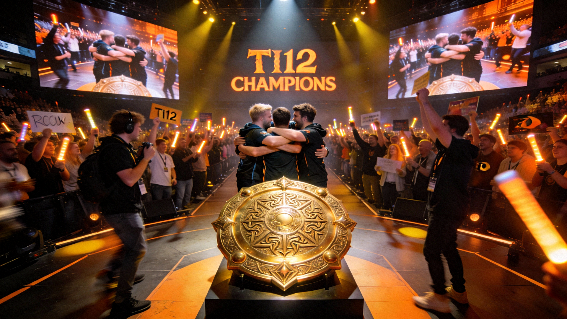 DOTA2国际邀请赛TI现场盛况 - 冠军神盾与欢呼的观众