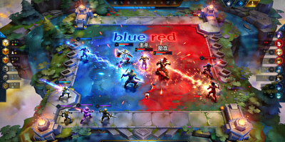 英雄联盟LOL比赛实时画面 - 蓝色方与红色方激烈团战